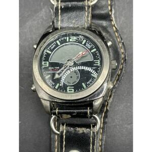 Analog Digital Wristwatch Silver Tone & Black Dual Time Alarm Chronograph